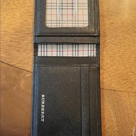 Burberry Black Leather Card Holder with Check Pattern
